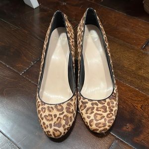 Cole Haan fur animal print wedges. Real fur outer. Great used condition.